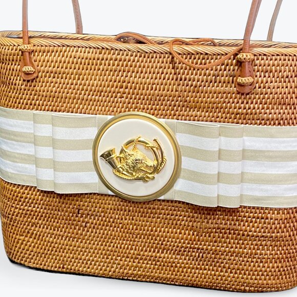 Bosom Buddy Hand Woven Straw 'The Hunt' Bag/Tote with Bow - Picture 2 of 13